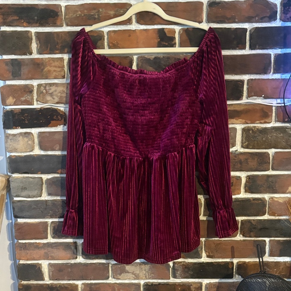 BloomChic Deep Red Velvet Blouse
